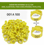 Kit 100 Anilhas Ajustáveis para Galinhas e Aves
